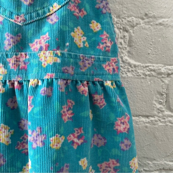 Vintage Oshkosh B’Gosh Corduroy Overall Jumper Dress 6 Blue Pink Floral USA Made - Picture 7 of 14